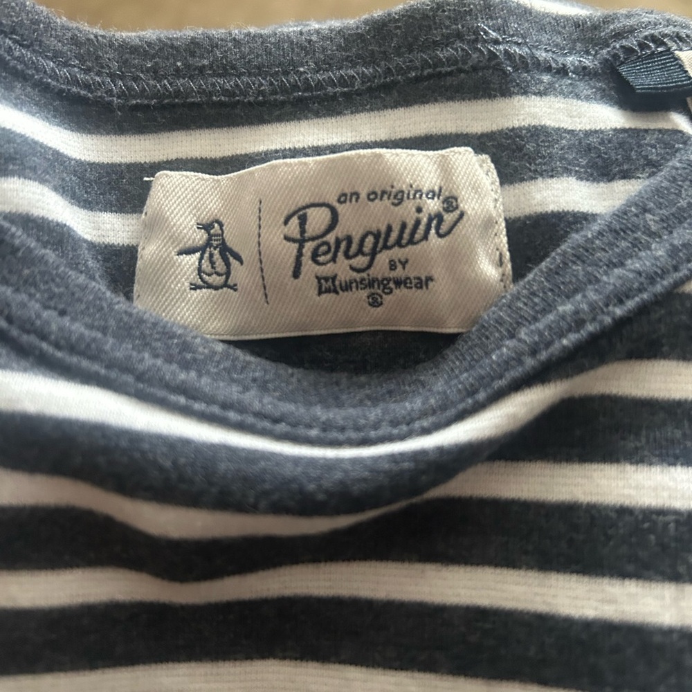 Original Penguin Navy and White Striped Tee long sleeves